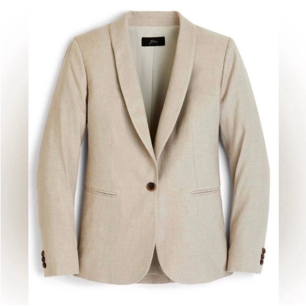 J. Crew Parke Blazer Linen Blend Single Breasted Jacket Preppy Classic Flax Tan
